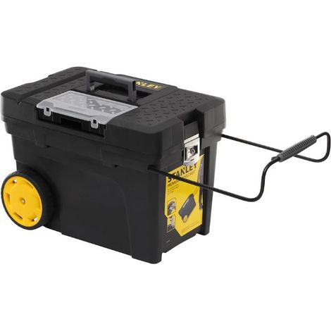 Stanley – Coffre de chantier contractor 53L – Plateau amovible avec compartiments – Rainure en V pour coupe d’appoint – Robuste et durable (1/10)