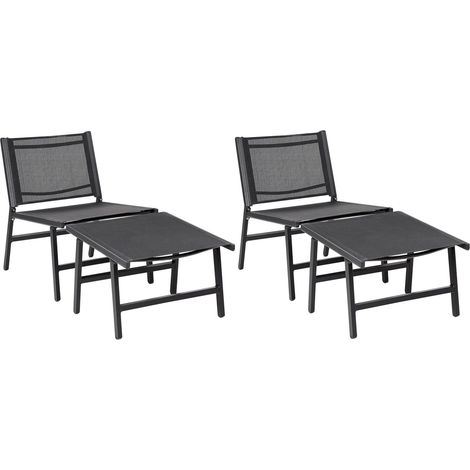 Set di 2 sedie da giardino moderne per esterni con seduta in textilene e struttura in metallo e poggiapiedi Nero Marceddi (1/5)