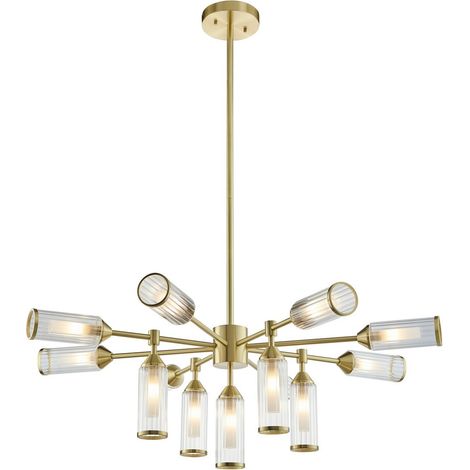 Merano Trieste Plafonnier suspendu multi-bras, plaque en laiton satiné, transparent, verre dépoli (1/5)
