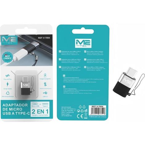 Adaptateur micro USB vers USB-C 2 en 1 - Chargement + Transmission USB 2.0, Noir/Blanc, Compatible avec les appareils Android
