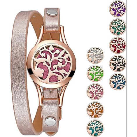 Bracelet Diffuseur d'huiles Essentielles Arbre de Vie Aimant Rond Ouvert en Acier Inoxydable Coussins Lavable (1/5)