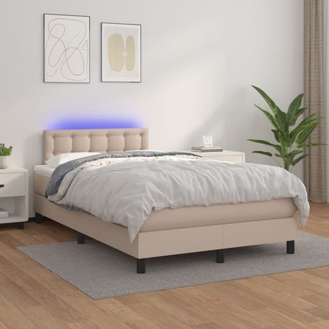 Lit Adulte，Sommier tapissier avec matelas et LED，Lit double- Cappuccino 120x200 cm Similicuir DETHB93194 (1/5)