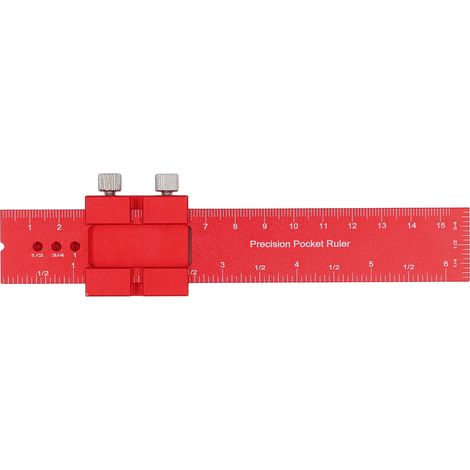 Regla de medición de madera de aluminio anodizado de 160 mm con tope móvil y doble graduación métrica/imperial. (1/5)