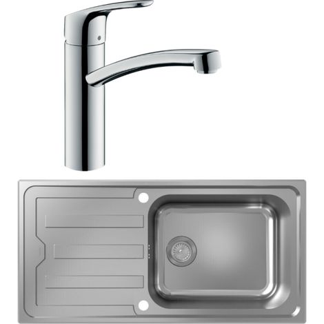 Evier 1 bac HANSGROHE S44 inox + robinet de cuisine HANSGROHE Focus M41 160 chromé