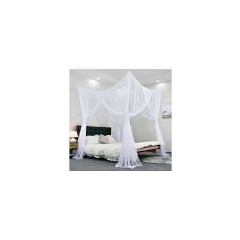 Mosquitera de cama con dosel 190 x 210 x 240 cm – Poliéster blanco – 4 aberturas para fácil acceso – Instalación rápida con ganchos (1/5)