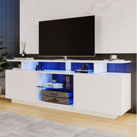 Mueble TV de 140 cm con LED de 16 colores, para TV de 60 pulgadas, blanco HAVRYA (1/5)