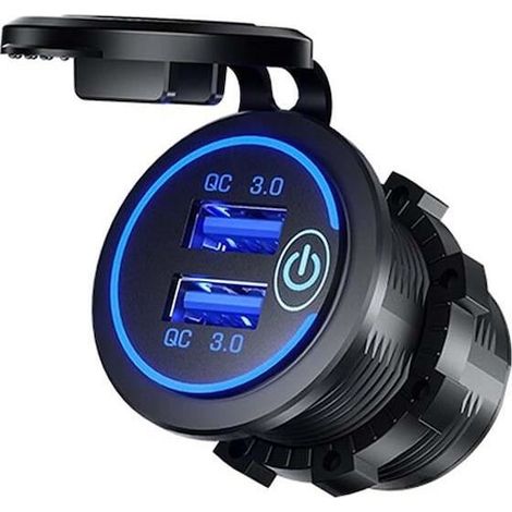 Prise 2 ports USB avec interrupteur tactile, 12-24V, 3.0A, 18W, voyant LED, encastrable 63207 Carmotion (1/5)