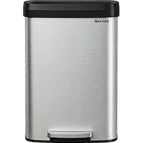Poubelle, Acier Inoxydable, Design à Pédale, argent (1/2)