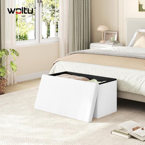 WOLTU Storage Ottoman Bench Folding  Footstool Hallway Bedroom Living Room, 76x38x37 cm, White (1/5)