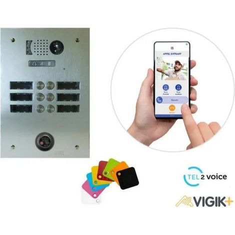 KIT TEL2VOICE 2R 6BP PROGRAMME 10 ANS avec centrale contrôle d'accès KCVPLUS1P - URMET KVT2V10A/206