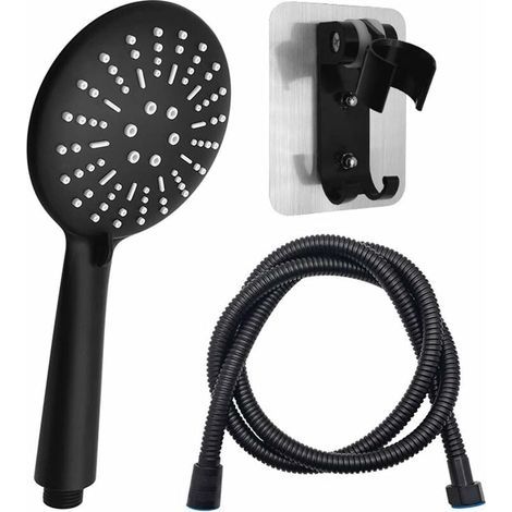 Cabezal de ducha negro, ducha de mano con manguera de 1,5 m y soporte para cabezal de ducha con 3 tipos de chorro, cabezal de ducha que ahorra agua, cabezal de ducha multifuncional. (1/5)