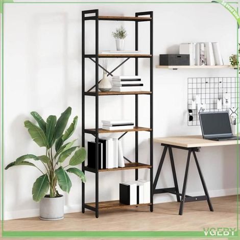 Bibliothèque - ABI - Bois ancien - 60 x 30 x 188 cm - Pieds réglables - Design industriel (1/5)