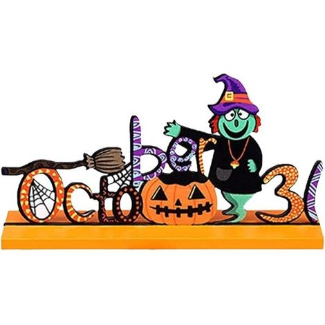 Décoration d'Halloween - EINNENFFER - Tête de citrouille en bois - Ambiance effrayante - Durable - Polyvalente (1/4)