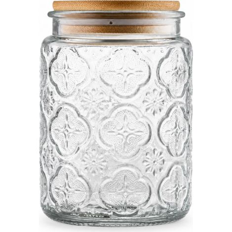 Bocal vintage en verre décoratif avec couvercle en bambou, bocal à bonbons et biscuits pour comptoir de cuisine, garde-manger, pot de rangement 70 ml (1/5)