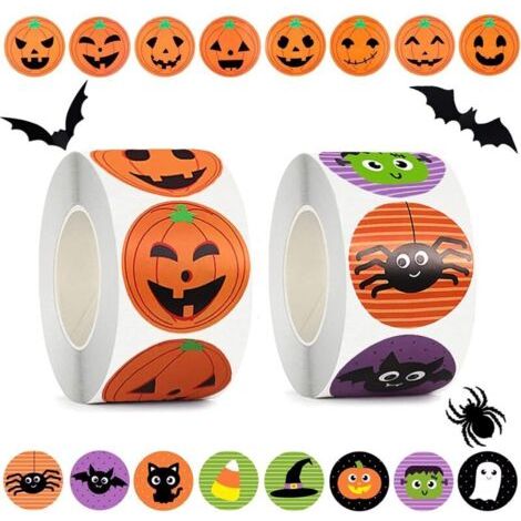 1.000 pegatinas Halloween: 2 rollos con 500 pegatinas cada uno de Byhoo con temática Halloween, total 1.000 pegatinas. El primer rollo incluye 8 pegatinas diferentes de calabaza... (1/4)