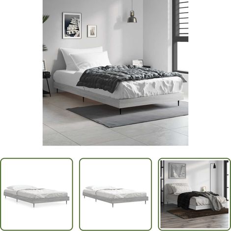 vidaXL Metallbeine - Bettgestell Grau Sonoma 90x200 cm Holzwerkstoff (1/5)