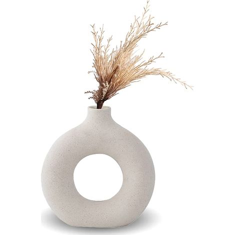 Vaso in ceramica a ciambella bianca, Fatto a Mano in Ceramica la decorazione moderna della casa, vasi rotondi erba della pampa, neutri boho nord - S (1/5)