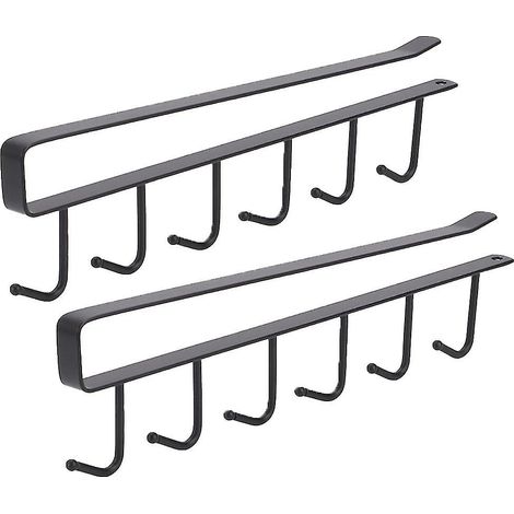 Lot de 2 crochets adhésifs, support rangement cuisine sans perçage, porte-tasses ustensiles placard noir (1/5)