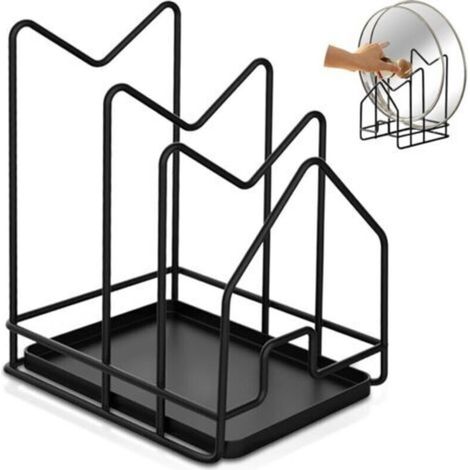 Support de planche à découper en métal noir avec égouttoir, support pour couvercle de casserole, support pour planche à découper, support de rangement pour couvercle de casserole pour ranger les