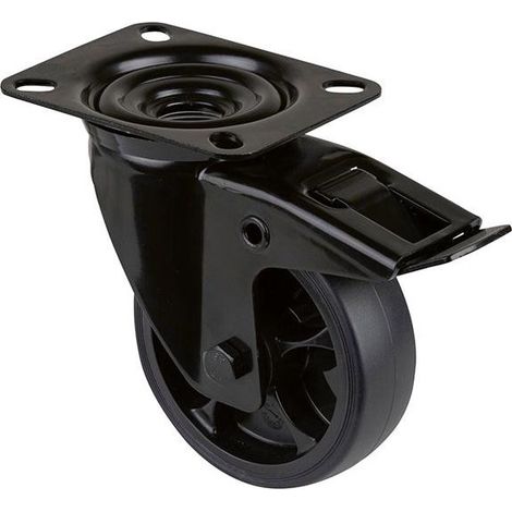 Rueda giratoria D.100mm Cap.carga 110kg con freno goma 104x80mm negra BS ROLLEN