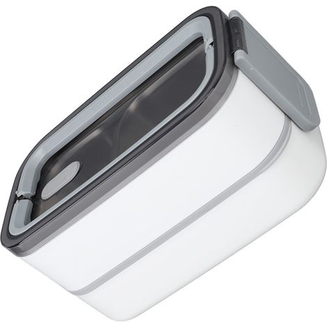 Bento-Box, 2-lagig, 1400 ml, Edelstahl, isoliert, auslaufsicher, mit verschließbaren Fächern, ideal fürs Büro, Weiß (1/5)