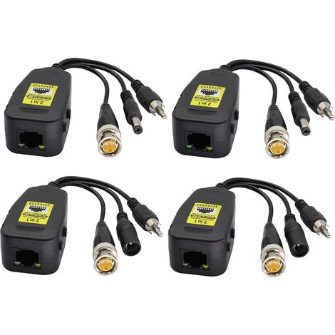 Passive Video/Audio Power Balun RJ45 to BNC Network Transceiver HD-CVI/TVI/AHD/CVBS with DC Jack for 720-1080P 3MP 4MP 5MP 8MP Full HD CCTV Security DVR Surveillance Camera System(19cm/2Pairs) (1/5)
