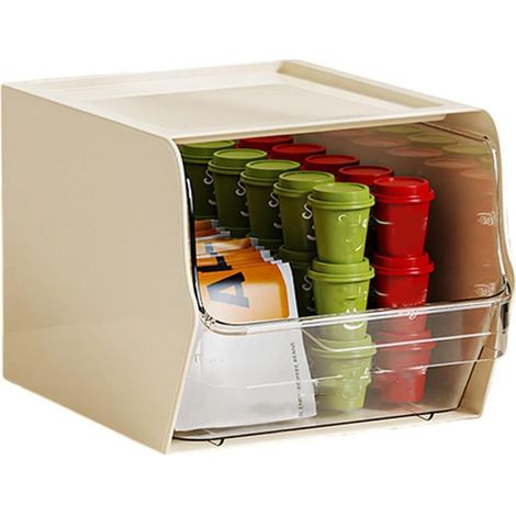 Boîte de rangement de cuisine portable, tiroir coulissant spacieux, présentoir à sachets de thé empilable et pratique, design ouvert, grande capacité, pour bureau - blanc (1/4)
