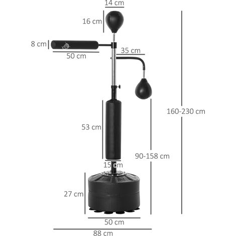 Support de boxe autoportant avec 2 balles de vitesse, barre de réflexe et base à ventouse, hauteur réglable de 160 à 230 cm, convient aux adultes et aux adolescents, noir (1/5)