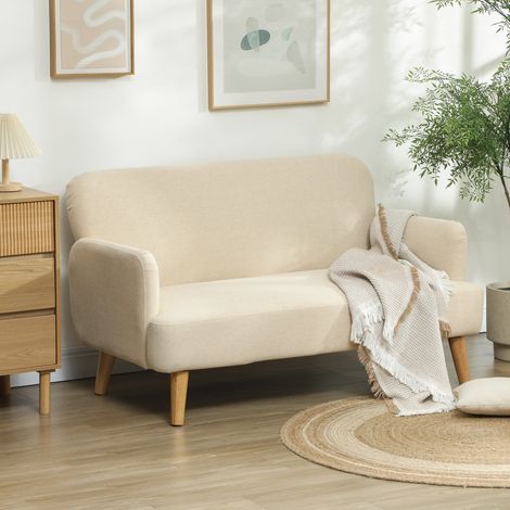 Moderne skandinavische Sofas, 2-Sitzer-Sofa, accoudoirs et pieds en bois, 140 x 74 x 79 cm, Blanc Crème (1/5)