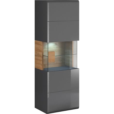 Vitrine murale 1 porte avec LED Jules Gris et Bois (1/5)