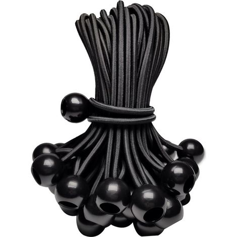 Lot de 20 boules élastiques avec attaches, pour tentes, parasols, auvents, lignes et tuyaux, accessoires de camping et jardin, noir (1/5)