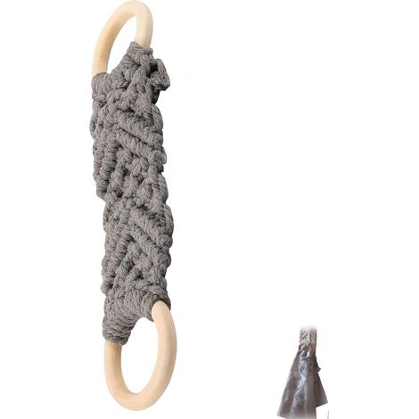 Anneau porte-serviette macramé fait main, gris, usage cuisine/salle de bain/toilettes (1/5)