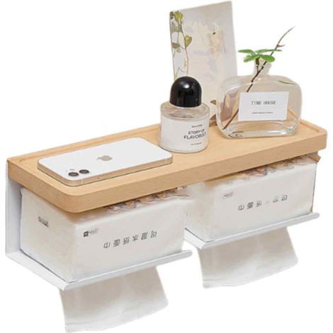 Porte-rouleau de papier toilette mural en bois massif blanc, sans perçage, style japonais créatif (1/5)