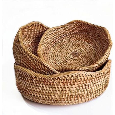 Corbeille à pain en rotin, corbeille à fruits ronde, bol de rangement en osier, bol de service en osier tressé naturel, panier décoratif d'organisation de comptoir (1/4)