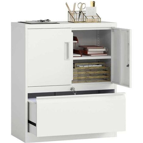 Armoire de bureau en acier fermant à clé à deux portes, étagères ajustables, couleur blanche, multifonctionnelle (1/5)