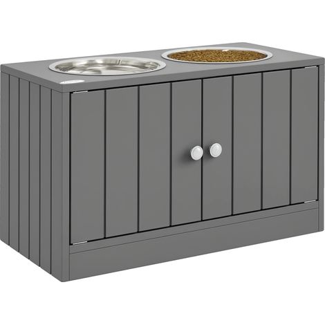 Distributeur de nourriture pour chien, design surélevé, rangement caché, GRIS, 60X30X35.5 cm (1/2)