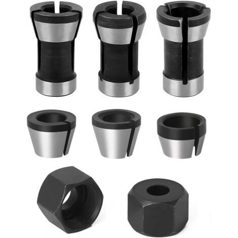6 Pièces Acier Tête de Mandrin 6 mm 6.35 mm 8 mm Tête Adaptateur Convertisseur +2 écrou pour Perceuses Machine de Gravure Rogneuse Menuiserie électrique Pince de Routeur Titulaire (1/5)