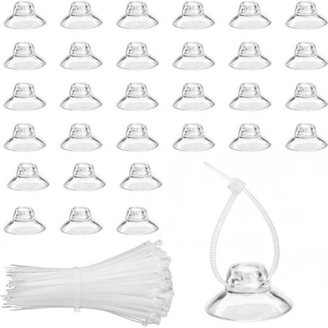 30 Pièces Ventouse Aquarium et 50 Pièces de Câbles Ajustables, Ventouses pour Aquarium Transparent pour Tube Reptiles Hamacs Crevettes Nids Mousse (1/5)