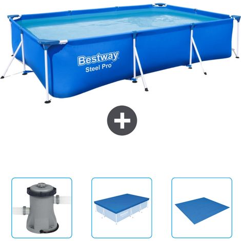 Piscine Bestway Rectangulaire Steel Pro - 300 x 201 x 66 cm - Bleue - Incluse Accessoire CB40 (1/4)