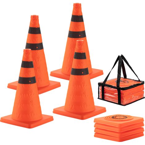 Wiltec 4 Cônes de signalisation pliables 45 cm, pylônes de signalisation pour sécuriser, pylônes avec bandes réfléchissantes, cônes d'avertissement avec sacoche