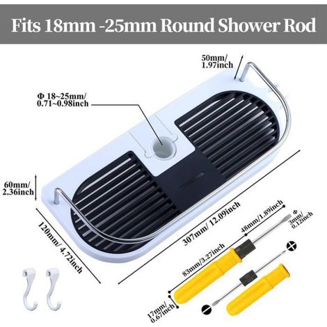 Étagère De Douche - Acier Inoxydable Et ABS - Support Réglable Sans Perçage - Pour Barre Ronde 18 À 25 Mm - 1 Pièce (1/5)