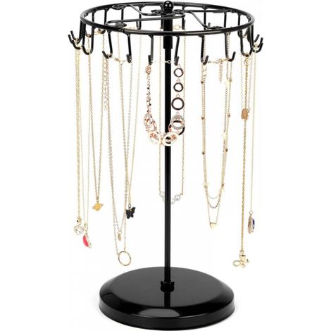 Porte Bijoux Rotatif en Métal Noir 23 Crochets - 20 x 34 cm - Porte Collier Bracelets Bagues et Boucles d’Oreilles (1/5)