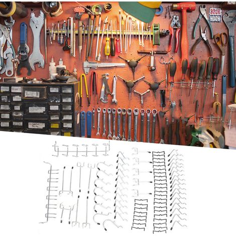 Ensemble de 80 crochets pour tableau perforé, rangement d'outils et organisation d'atelier, accessoires de stockage (1/5)
