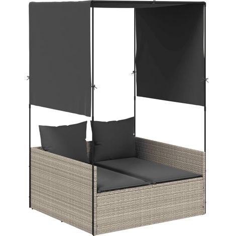 Maison Exclusive - Lettino Prendisole Tetto e Tende Grigio Chiaro in Polyrattan