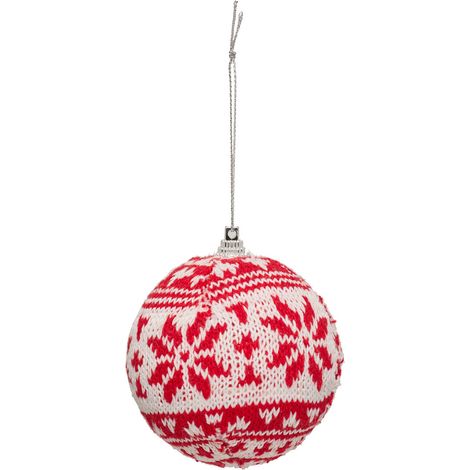 Déco Sapin Boule de Noël D 8 cm Rouge effet Pull flocon - Feeric Christmas (1/2)