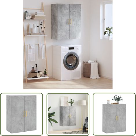 The Living Store Armoire murale gris béton 69,5x34x90 cm - Armoire Murale - Meuble De Rangement - Armoire Grise - Armoire Suspendu - Étagère Murale (1/5)