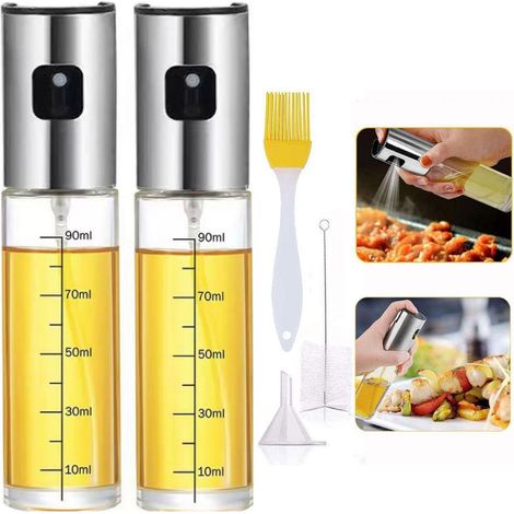Vaporisateur d'huile et de vinaigre,2PCS Pulvérisateur d'huile 100ml,avec 2 Brosse et 1 Entonnoir 1 Brosse à huile pour Cuisine/BBQ (1/5)