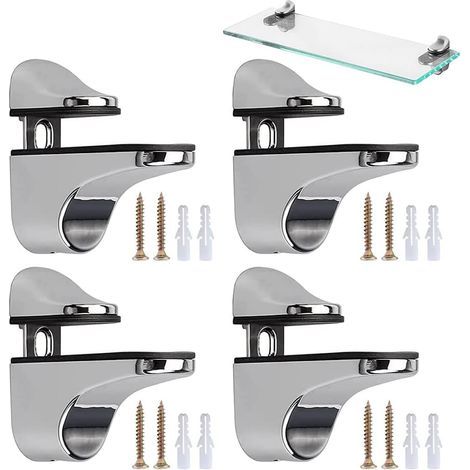 4 Pièces Support D'étagère en Verre Réglable, Supports Réglables pour Étagères en Verre, Pince de Support Verre Clamp, avec Accessoires, pour Panneaux de Verre et de Bois de 2 à 23 mm (1/5)
