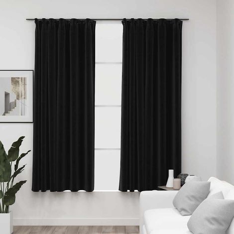 vidaXL Cortinas opacas ganchos look de lino 2 pzas antracita 140x175cm (1/5)