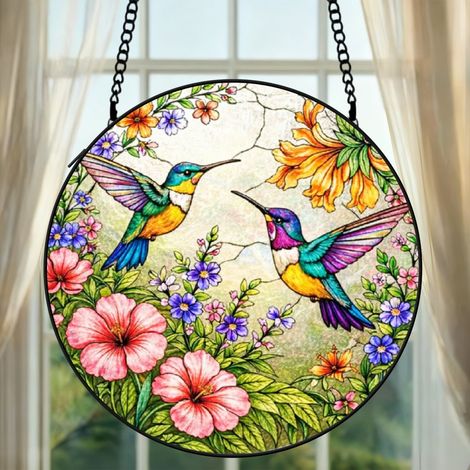 Attrape-soleil colibri vitrail 9 cm décoration fenêtre suspendue oiseau décoratif cadeau femme (1/5)